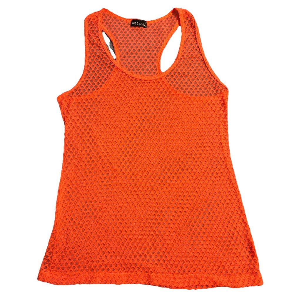 Wet Seal Women's Neon Orange Fishnet Tank Top Racerback Size Medium
